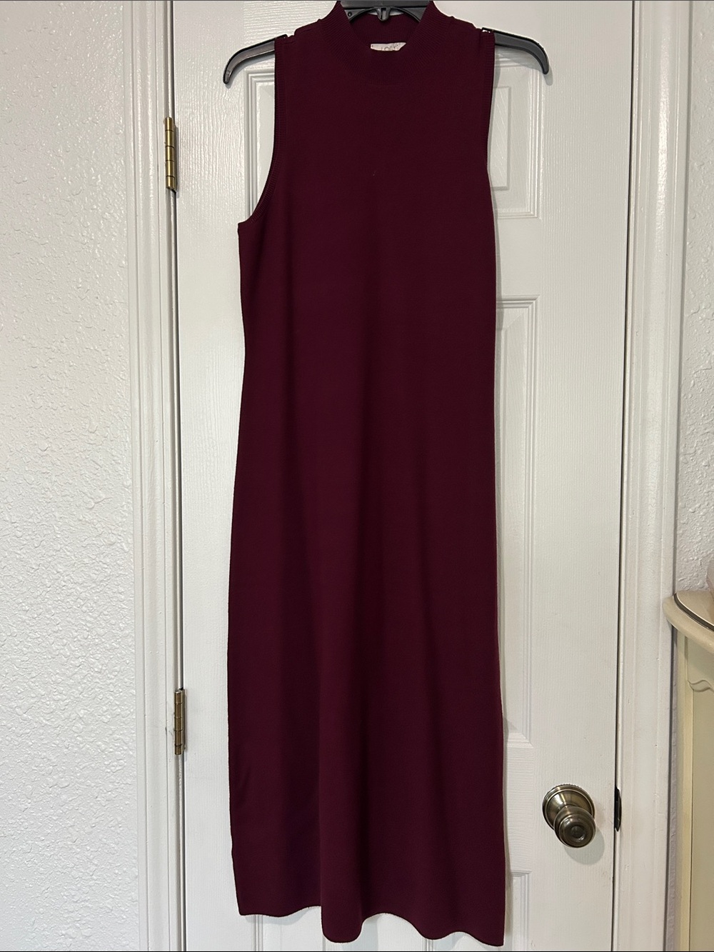 Loft Sleeveless Mock Neck Maxi Dress in Burgundy